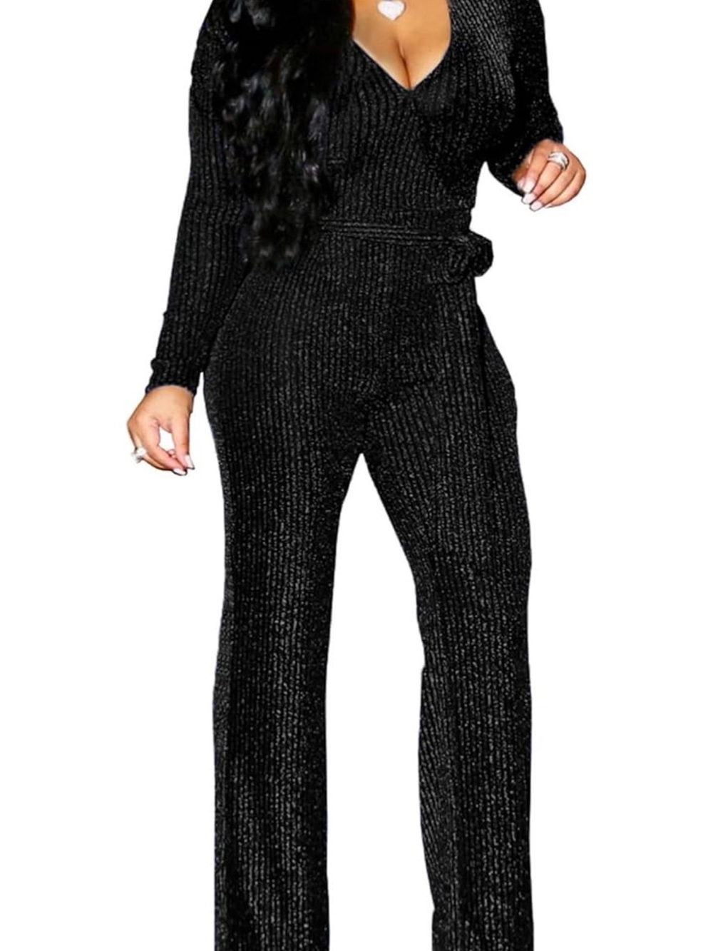 Women's Black Knit Wide-Leg Jumpsuit